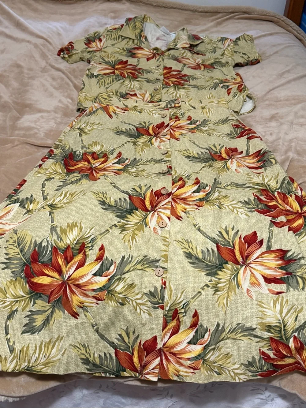 Koret Petites Linen Blend Tropical Floral Button-Front Skirt Set Size 8 Vintage
